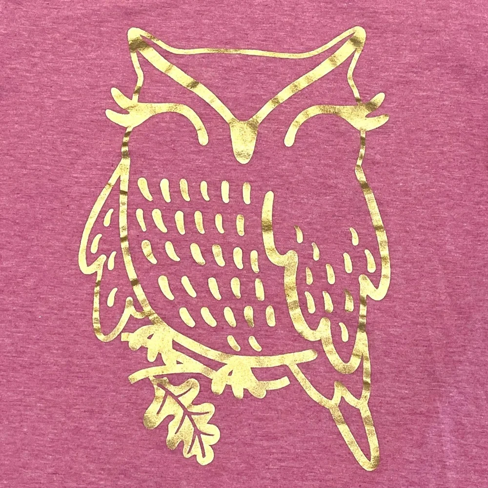 Cat & Jack Girls L 10/12 Owl Shirt Graphic Tee Long Sleeve Pink